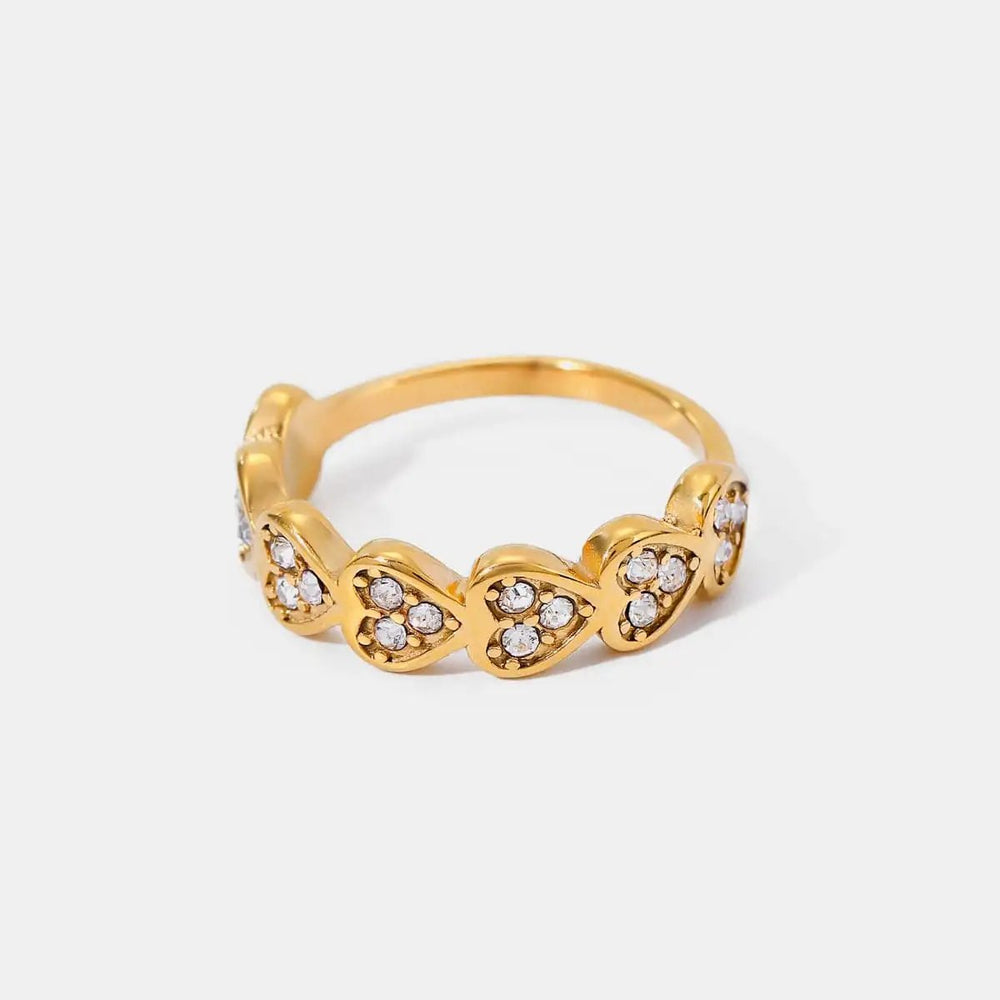 Stainless Steel Inlaid Zircon Heart Ring - Trendsi