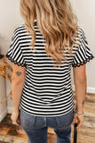 Striped Print V Neck Delicate Trim Casual Tee - Trendsi - Flyclothing LLC