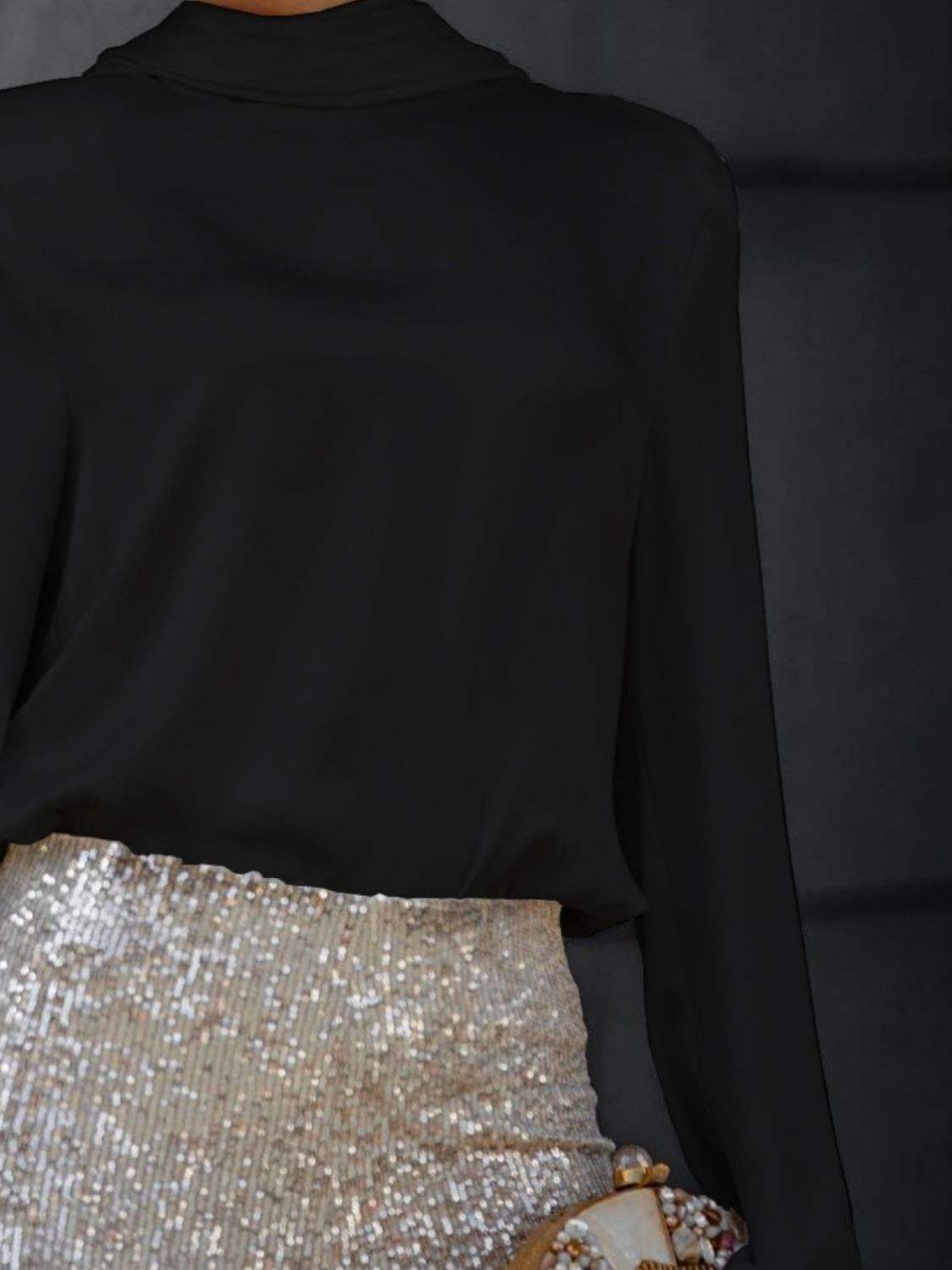 Backless Cowl Neck Long Sleeve Blouse - Trendsi - Flyclothing LLC