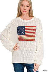 Zenana American Flag Crew Neck Sweater - Trendsi - Flyclothing LLC
