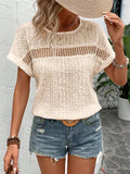 Eyelet Round Neck Short Sleeve Top - Trendsi - Flyclothing LLC