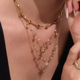 18K Gold-Plated Stainless Steel Zircon Star Moon Necklace - Trendsi - Flyclothing LLC