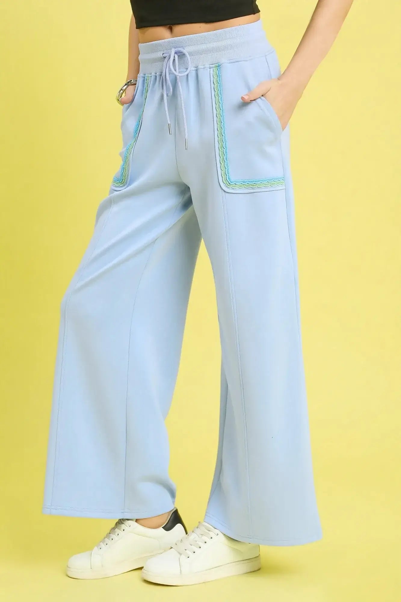 Umgee Drawstring Wide Leg Pants with Scallop Trim Detail - Trendsi - Flyclothing LLC