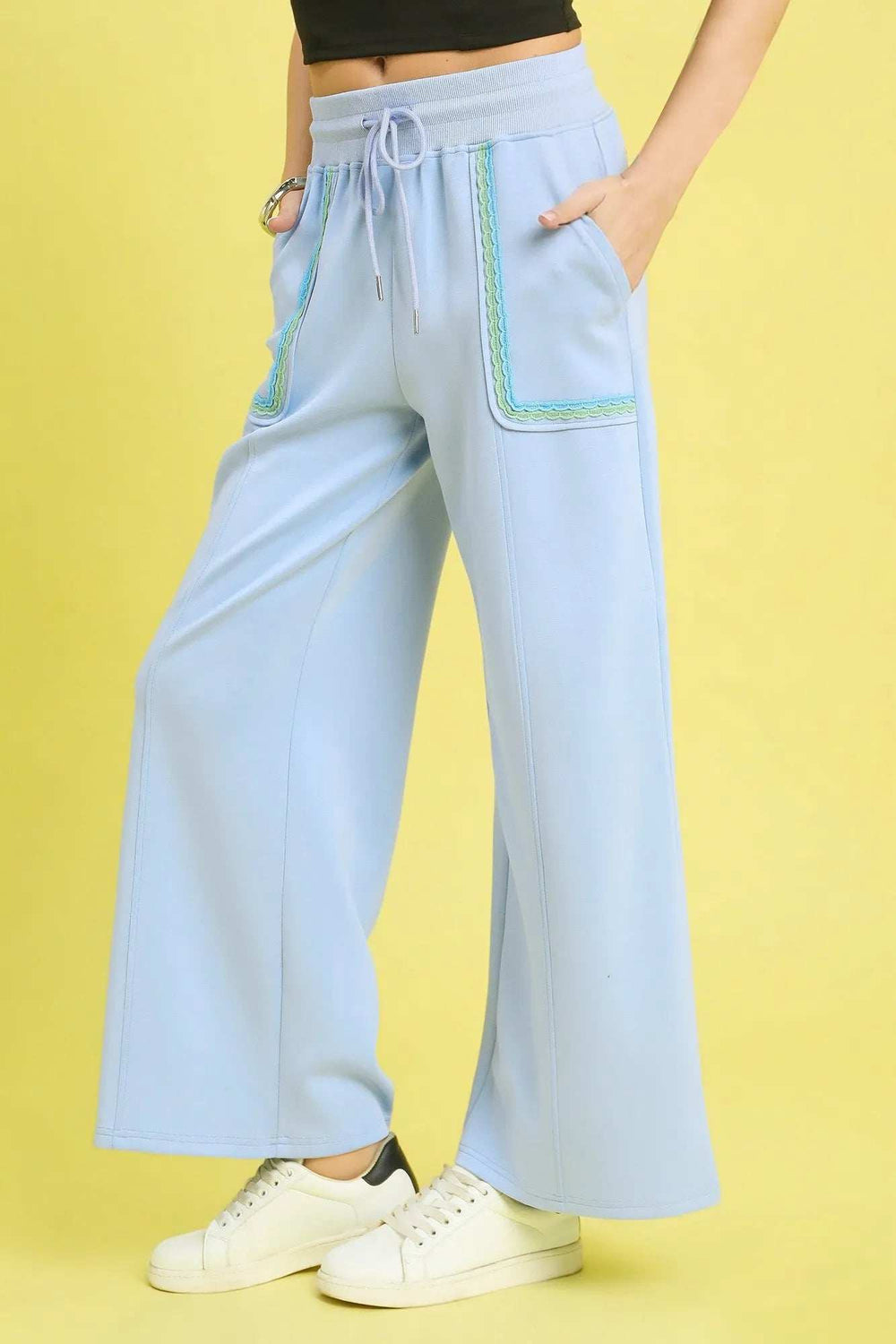 Umgee Drawstring Wide Leg Pants with Scallop Trim Detail - Trendsi - Flyclothing LLC