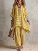 Bohemian Stripe Top and Pants Set - Trendsi - Flyclothing LLC