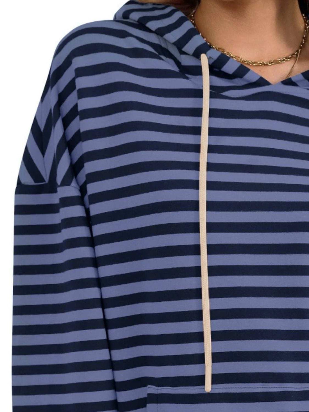 Drawstring Striped Long Sleeve Hoodie - Trendsi - Flyclothing LLC