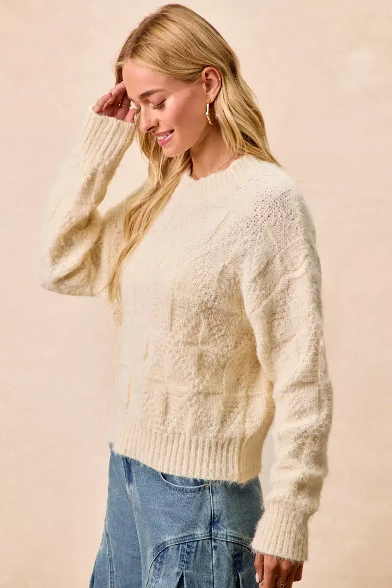 BiBi Checker Board Drop Shoulder Sweater - Trendsi - Flyclothing LLC