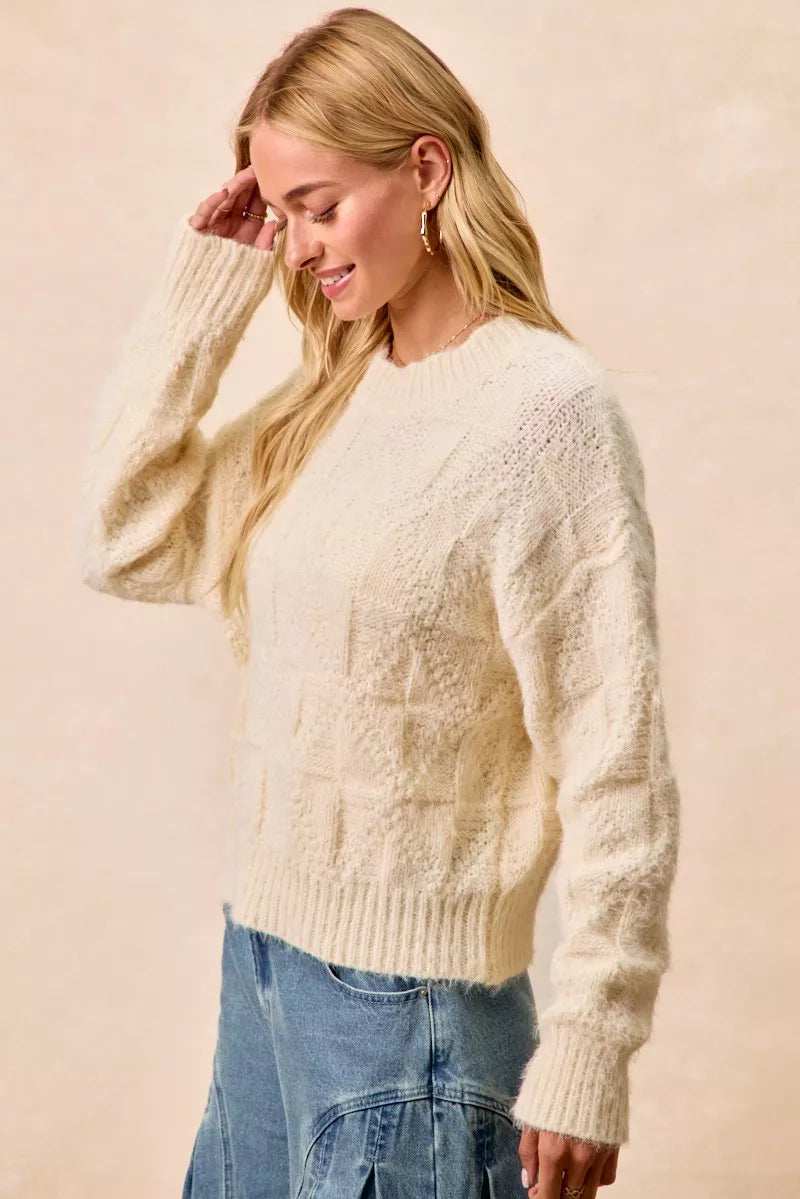 BiBi Checker Board Drop Shoulder Sweater - Trendsi - Flyclothing LLC