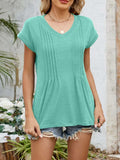 Casual V-Neck Pleated Front T-Shirt - Trendsi - Flyclothing LLC