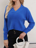 V-Neck Long Sleeve Sweater - Trendsi - Flyclothing LLC