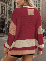 Contrast Button Up Long Sleeve Cardigan - Trendsi - Flyclothing LLC