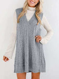 Lovelet Cable Knit V-Neck Mini Sweater Overall Dress - Trendsi - Flyclothing LLC