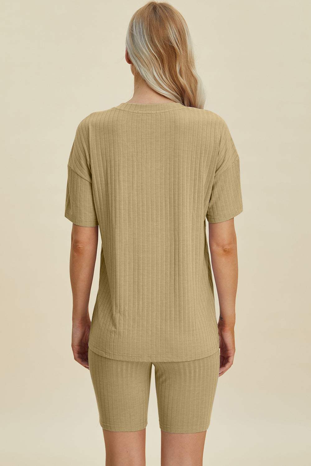 Basic Bae Full Size Ribbed V-Neck Short Sleeve Top and Shorts Set - Trendsi - Flyclothing LLC
