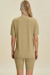 Basic Bae Full Size Ribbed V-Neck Short Sleeve Top and Shorts Set - ShopBasicbae - Flyclothing LLC
