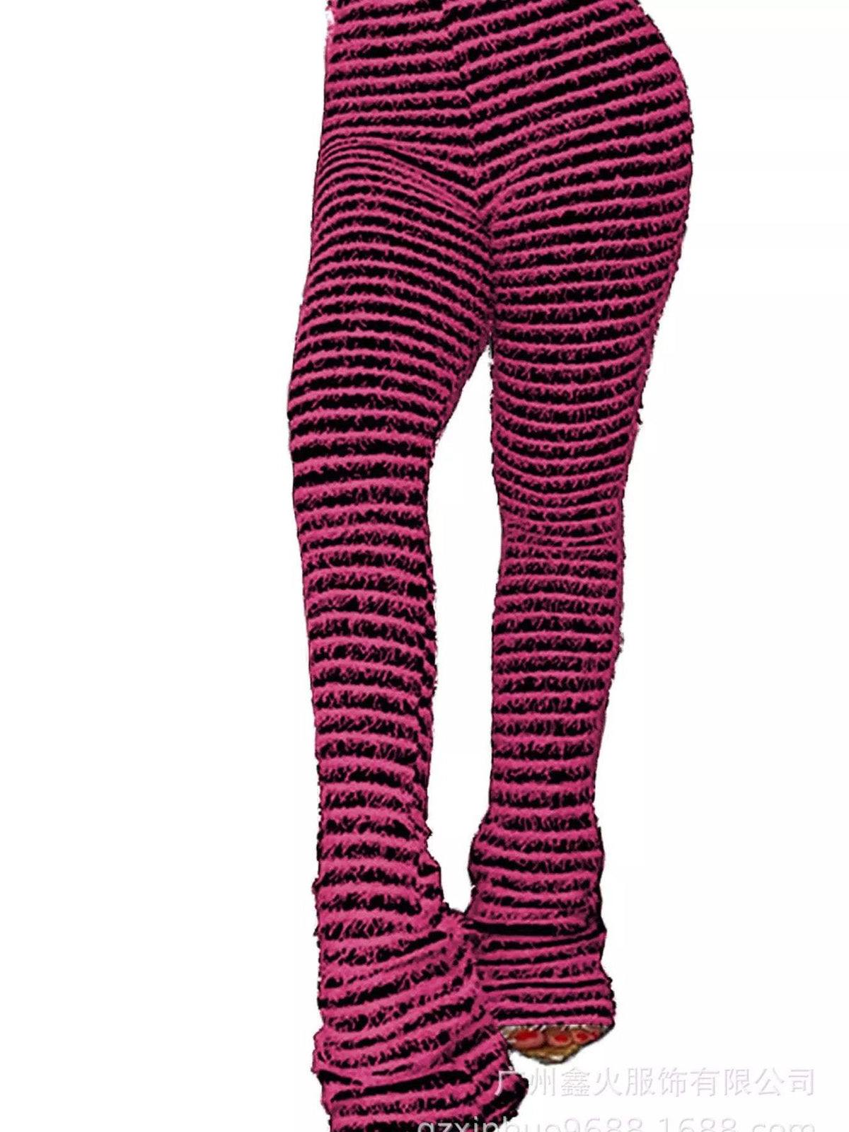 Striped Fuzzy Textured Knit Pants - Trendsi - Flyclothing LLC