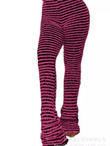 Striped Fuzzy Textured Knit Pants - Trendsi - Flyclothing LLC