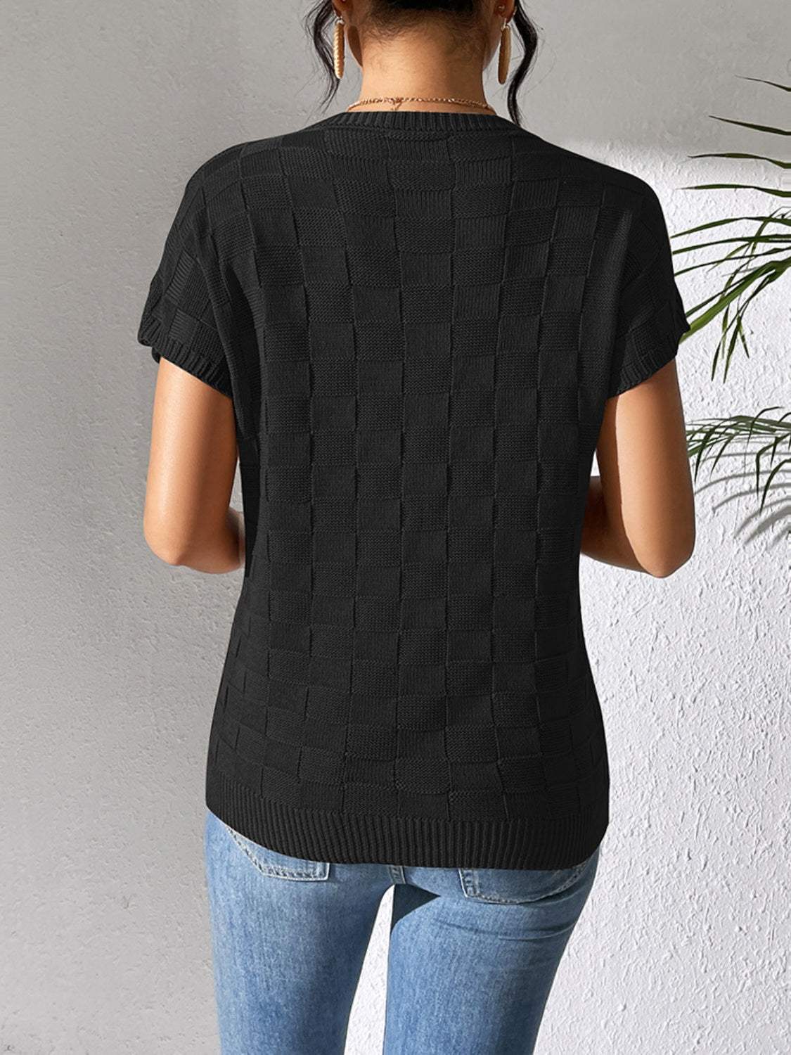 Round Neck Short Sleeve Knit Top - Trendsi - Flyclothing LLC
