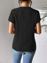Round Neck Short Sleeve Knit Top - Trendsi - Flyclothing LLC