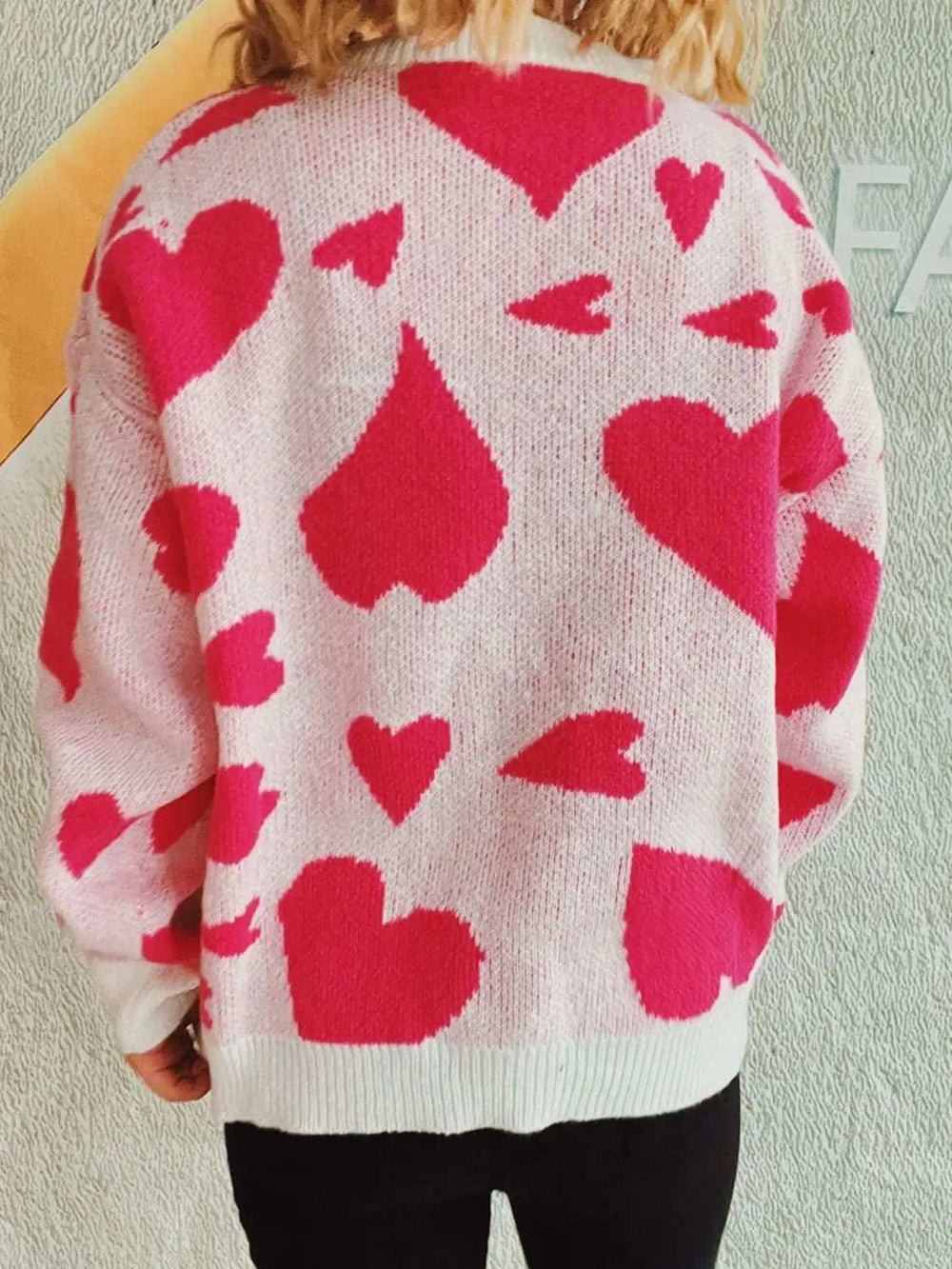 Heart Round Neck Long Sleeve Sweater - Trendsi - Flyclothing LLC