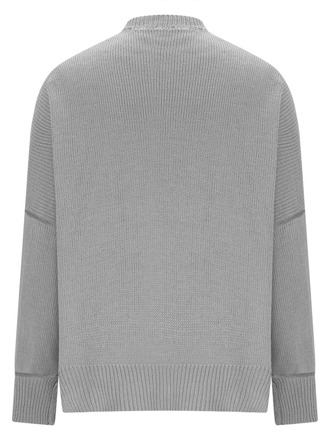 Round Neck Long Sleeve Sweater - Trendsi - Flyclothing LLC