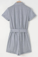 Stripe Chest Pockets Tie Waist Romper - Trendsi - Flyclothing LLC