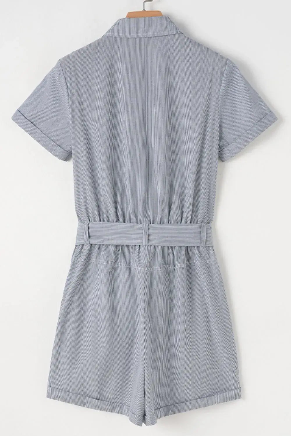 Stripe Chest Pockets Tie Waist Romper - Trendsi - Flyclothing LLC