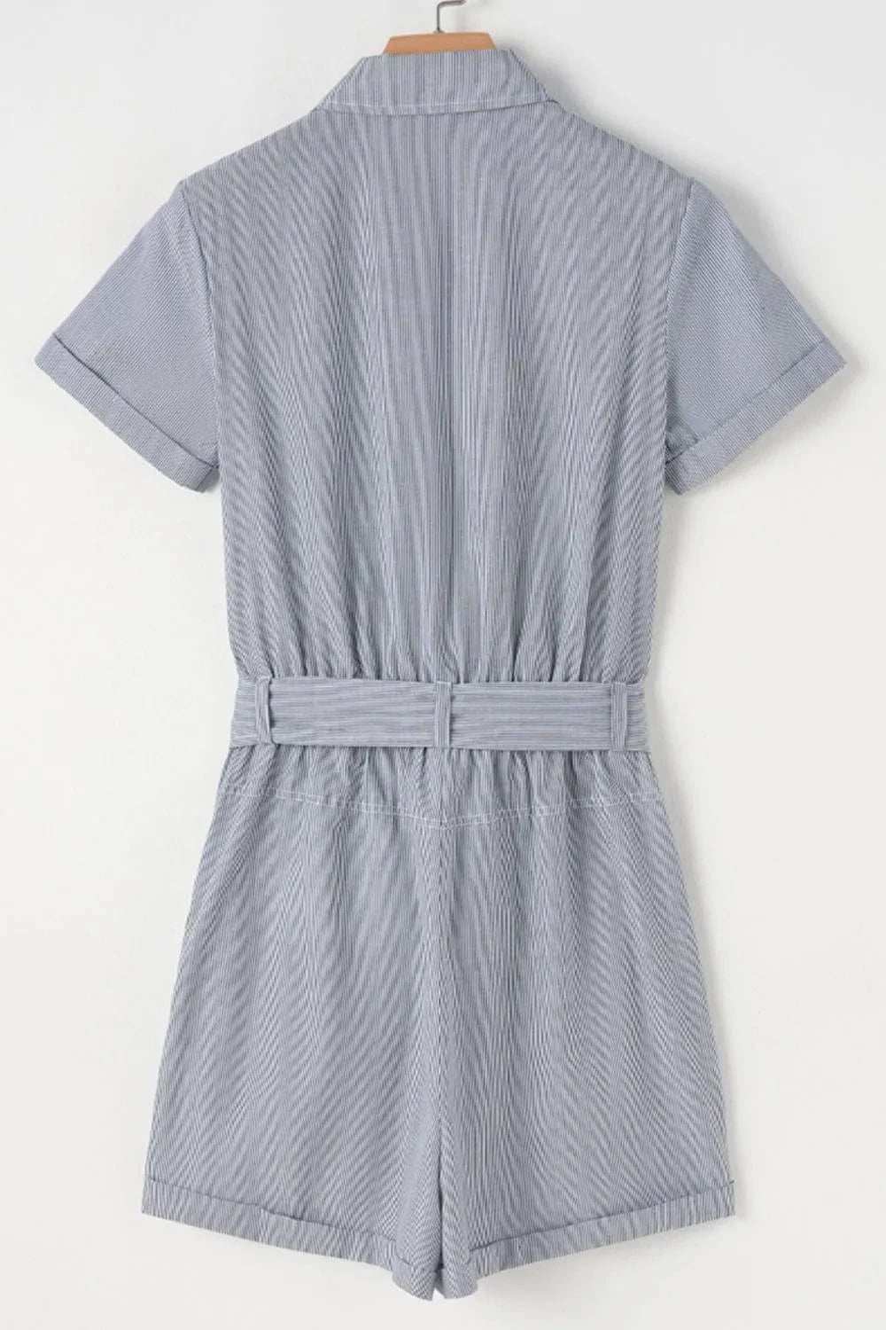Stripe Chest Pockets Tie Waist Romper - Trendsi - Flyclothing LLC