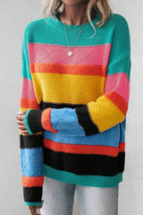 Contrast Round Neck Dropped Shoulder Sweater - Trendsi - Flyclothing LLC
