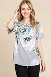 BOMBOM Floral Round Neck Short Sleeve T-Shirt - Trendsi