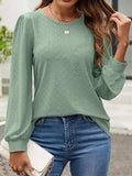 Eyelet Round Neck Long Sleeve Top - Trendsi - Flyclothing LLC