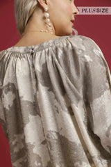 Umgee Full Size Metallic Fabric Blouse with Balloon Sleeves Plus Size - Trendsi - Flyclothing LLC