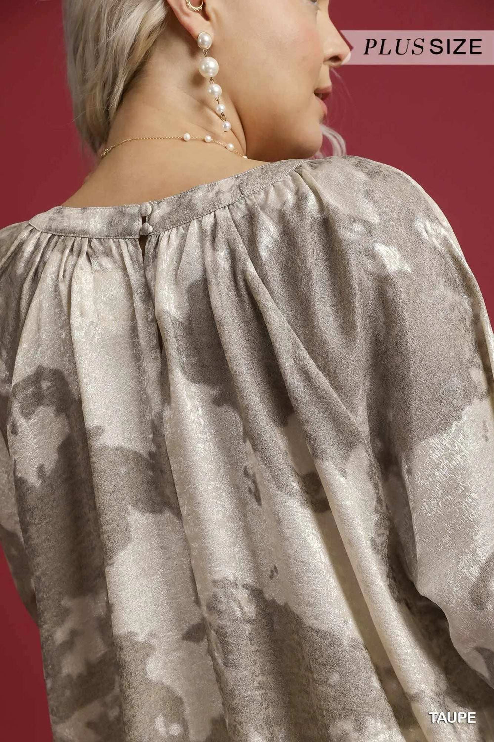 Umgee Full Size Metallic Fabric Blouse with Balloon Sleeves Plus Size - Trendsi - Flyclothing LLC