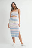 MABLE Multi Color Striped Front Cutout Knit Midi Dress - Trendsi