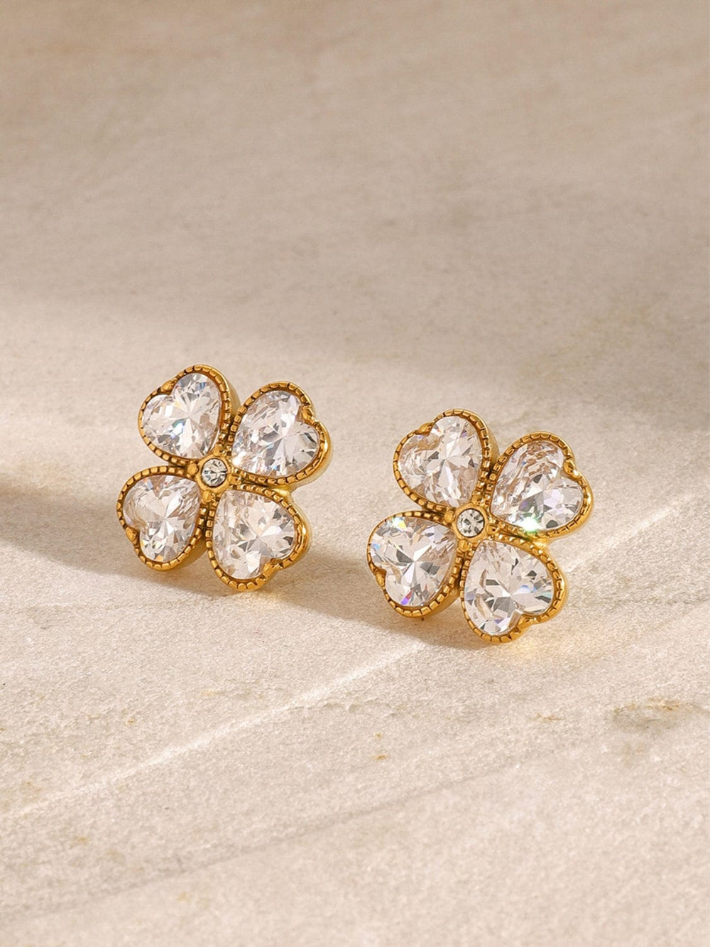 Stainless Steel Zircon Lucky Clover Earrings - Trendsi