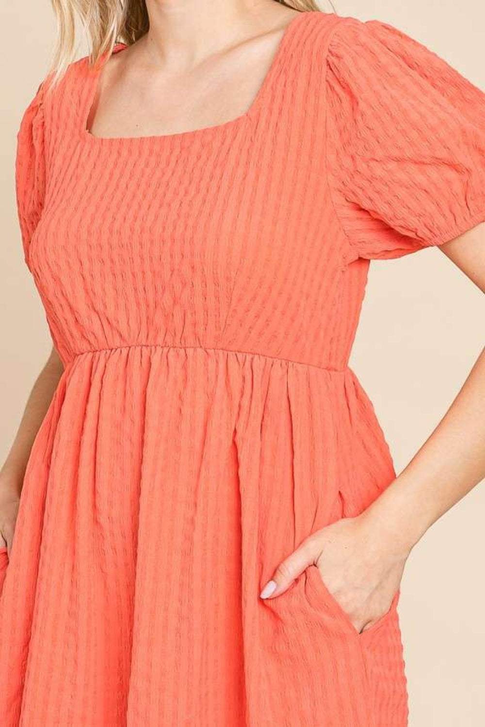 Culture Code Textured Square Neck Short Sleeve Dress - Trendsi - Flyclothing LLC