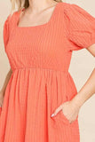 Culture Code Textured Square Neck Short Sleeve Dress - Trendsi - Flyclothing LLC