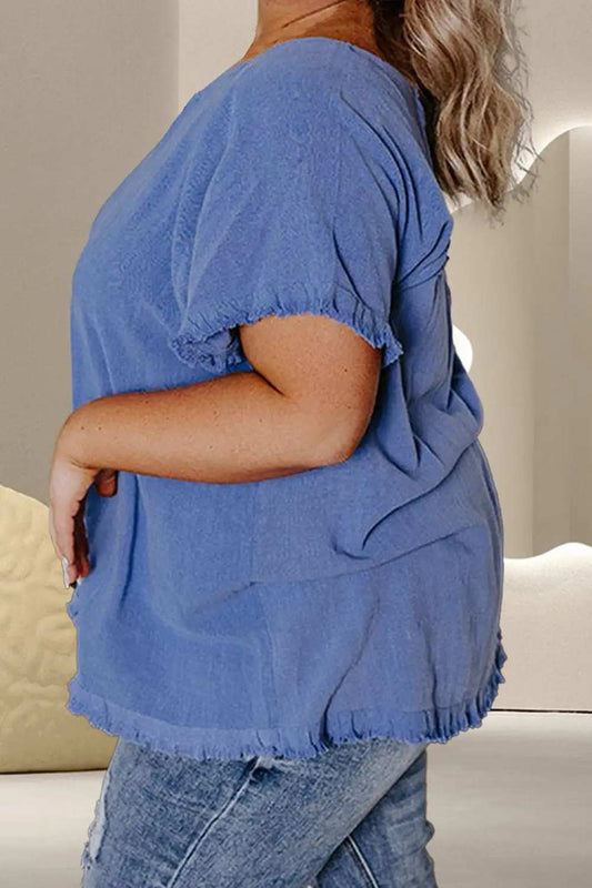 Plus Size Round Neck Half Sleeve Top - Trendsi - Flyclothing LLC