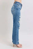 Judy Blue Full Size High Waist Heavy Destroy Straight Jeans Plus Size - Trendsi - Flyclothing LLC