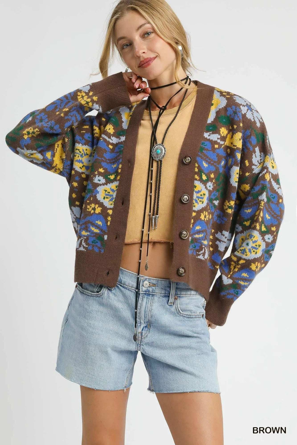Umgee Floral Knit Button-Up Cardigan - Trendsi - Flyclothing LLC