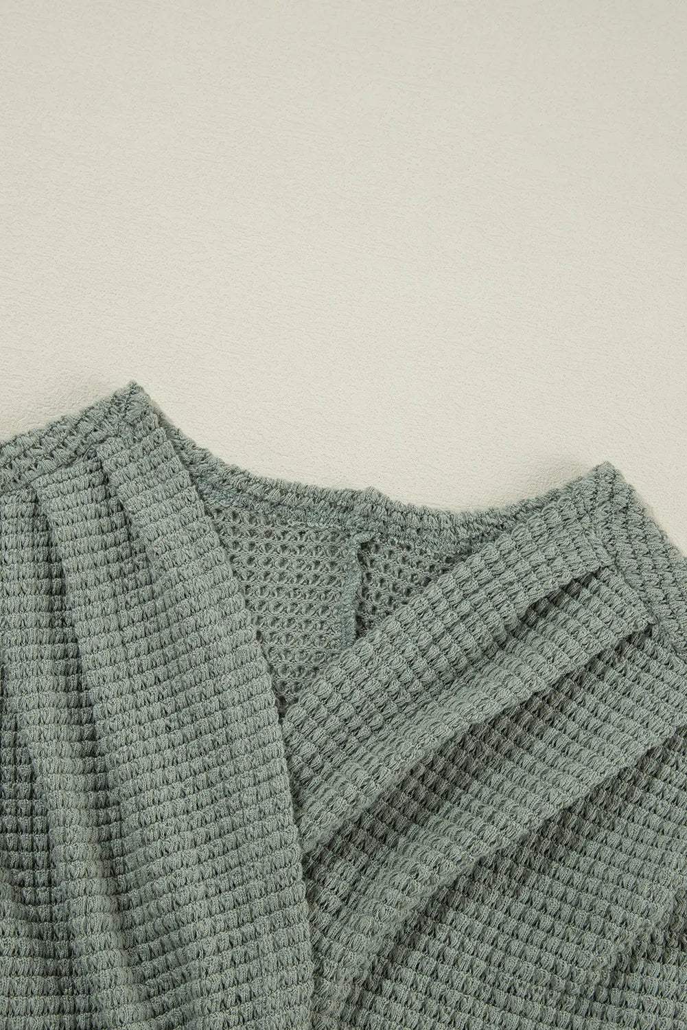 Waffle-Knit Open Front Long Sleeve Cover Up - Trendsi - Flyclothing LLC