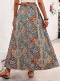 Slit Printed Elastic Waist Skirt - Trendsi - Flyclothing LLC