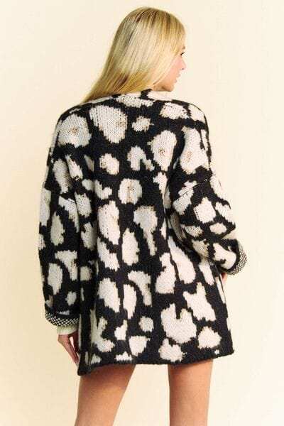 Davi & Dani Leopard Open Front Long Sleeve Cardigan - Trendsi - Flyclothing LLC