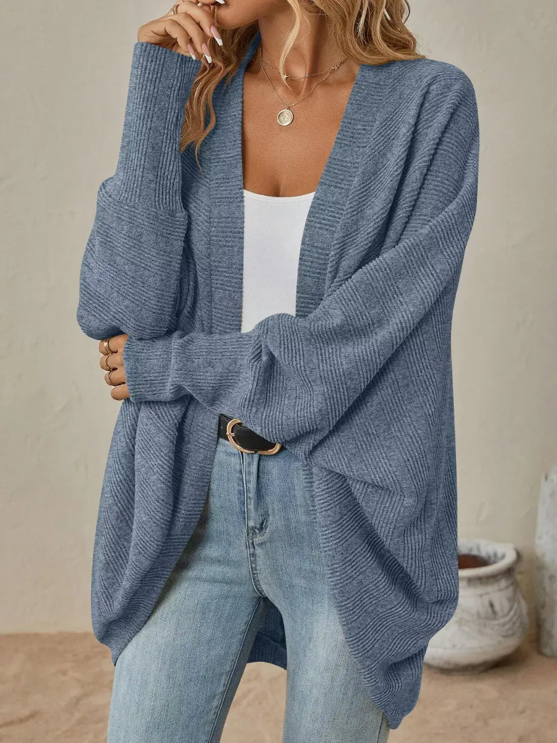 Casual Knit Open Front Cardigan - Trendsi - Flyclothing LLC