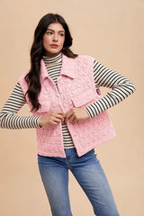 Annie Wear Texture Quilted Snap Down Vest Coat - Trendsi - Flyclothing LLC