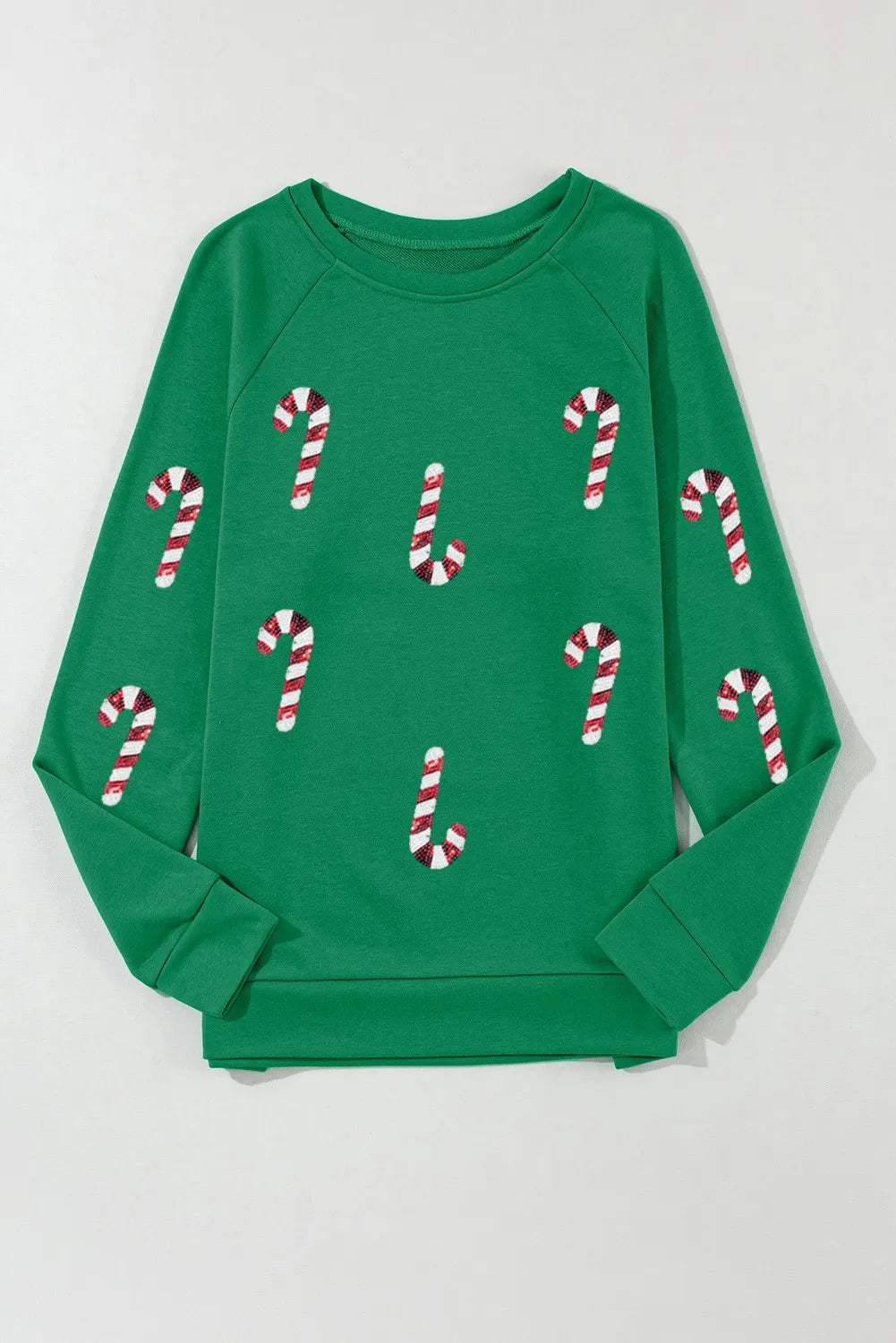 Candy Cane Round Neck Long Sleeve Sweatshirt - Trendsi - Flyclothing LLC