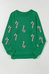 Candy Cane Round Neck Long Sleeve Sweatshirt - Trendsi - Flyclothing LLC