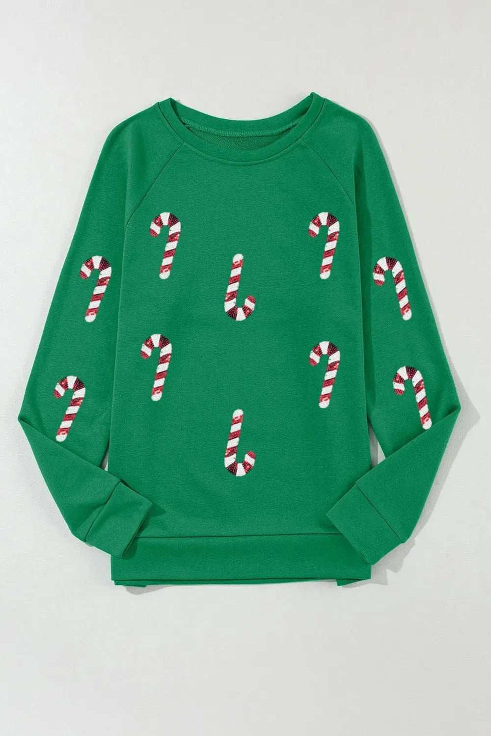 Candy Cane Round Neck Long Sleeve Sweatshirt - Trendsi - Flyclothing LLC