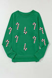 Candy Cane Round Neck Long Sleeve Sweatshirt - Trendsi - Flyclothing LLC