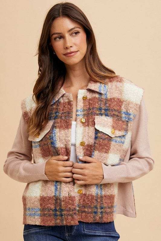 Annie Wear Faux Fur Plaid Button Up Jacket - Trendsi - Flyclothing LLC