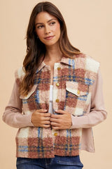 Annie Wear Faux Fur Plaid Button Up Jacket - Trendsi